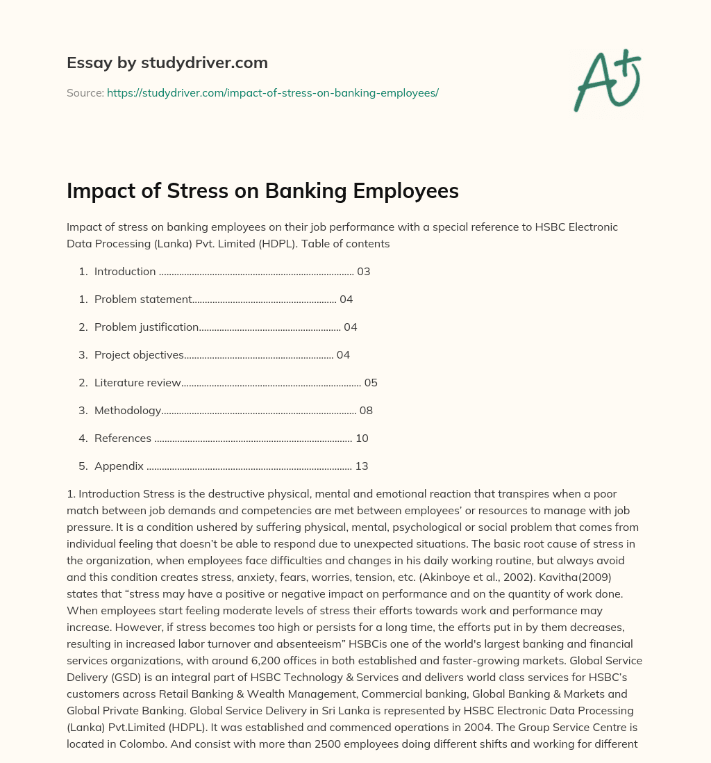 Impact of Stress on Banking Employees essay