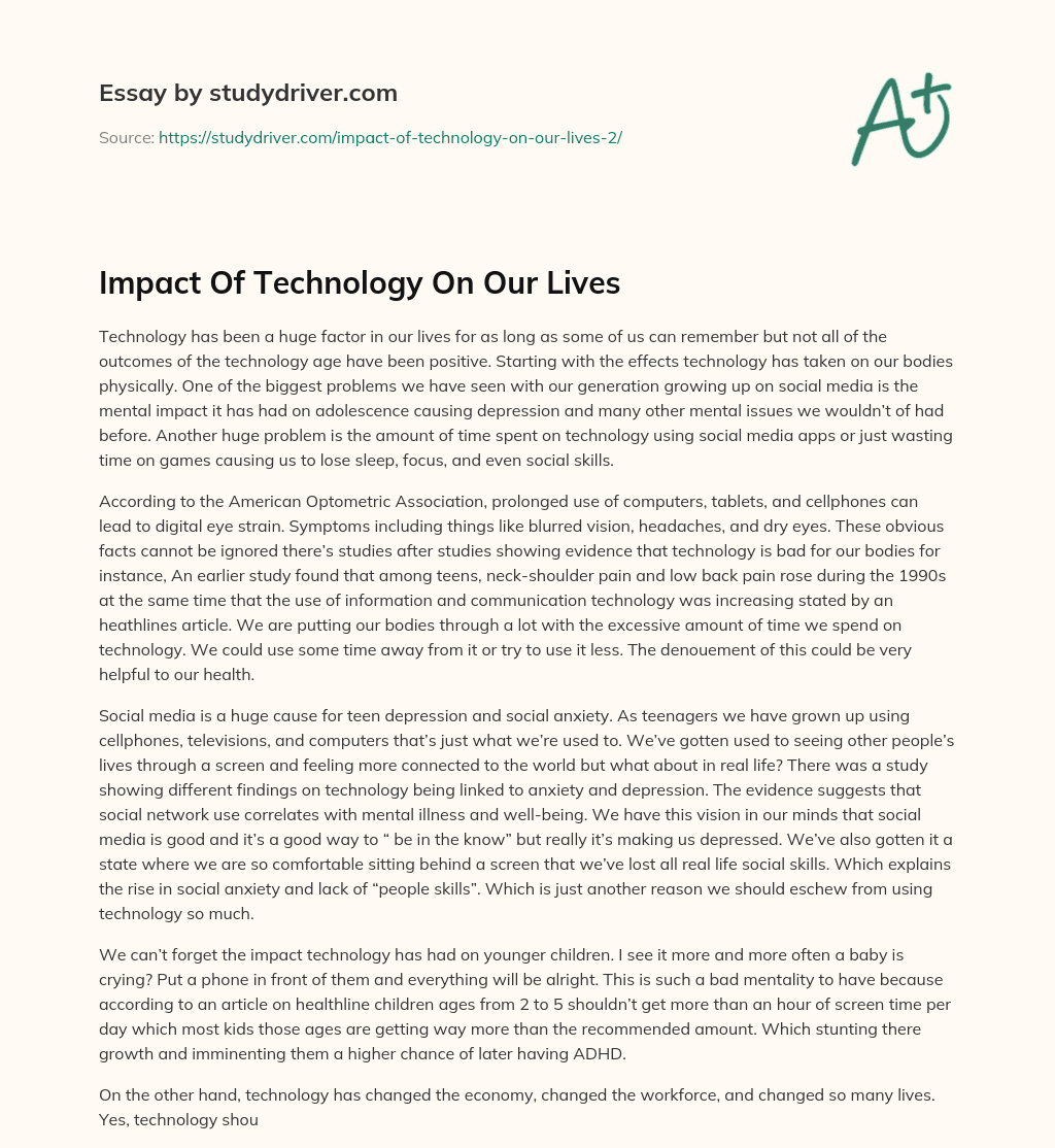 Impact of Technology on our Lives essay