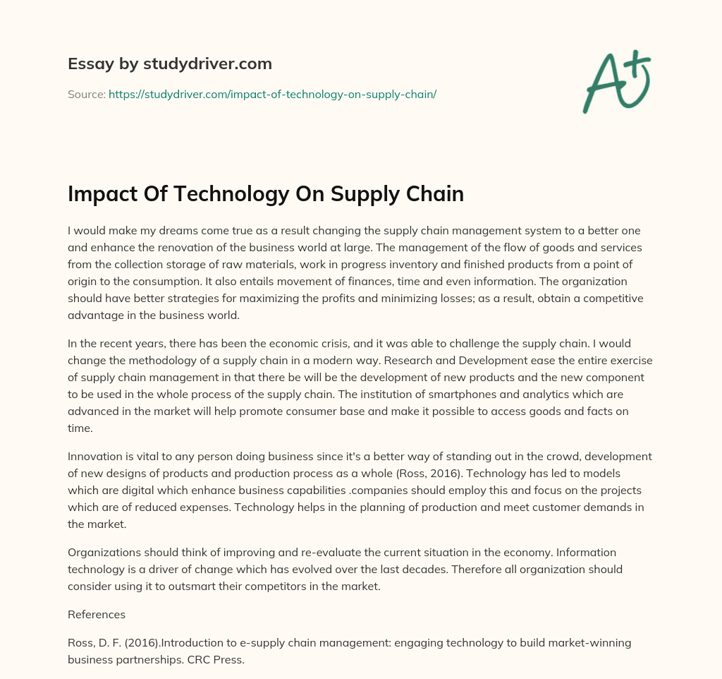 Impact of Technology on Supply Chain essay