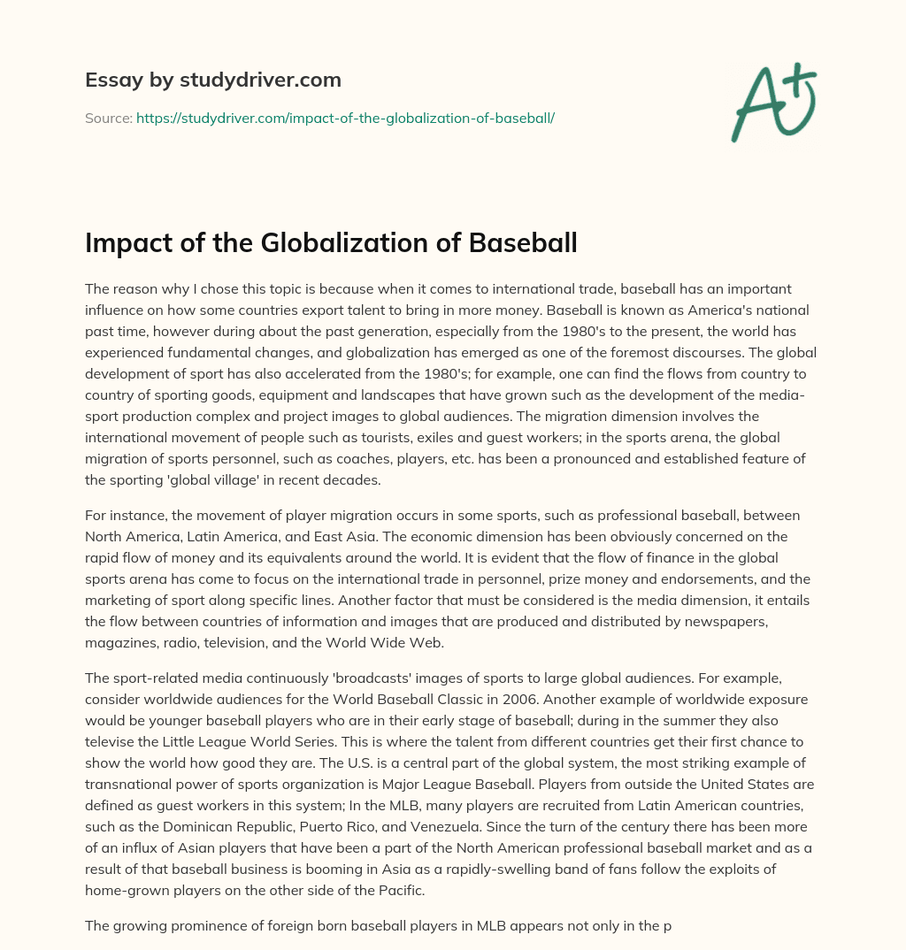 Impact of the Globalization of Baseball essay