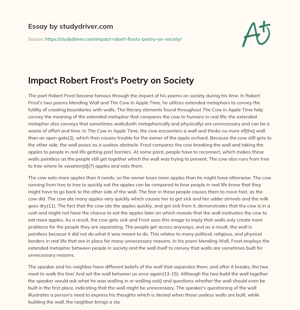 Impact Robert Frost’s Poetry on Society essay