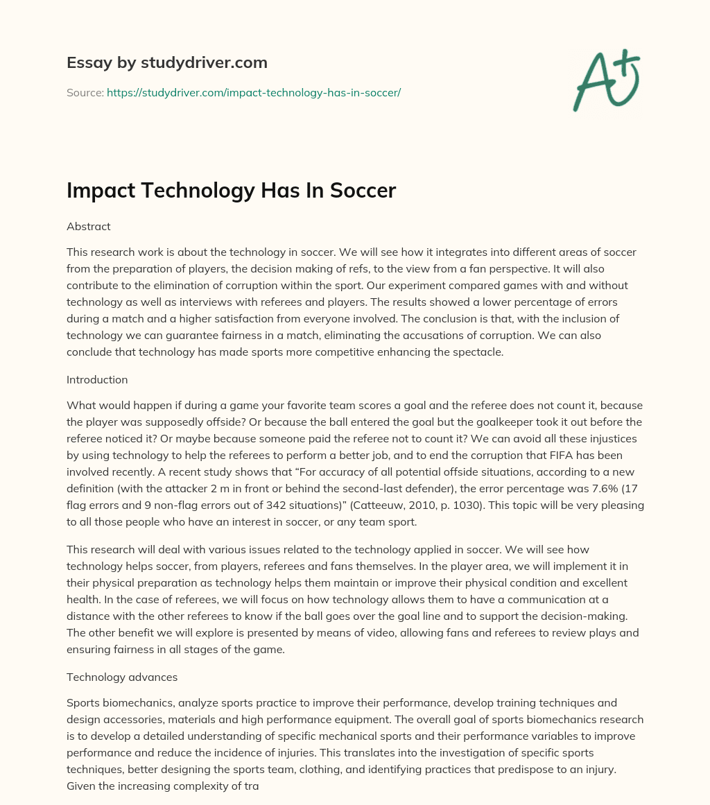 Impact Technology has in Soccer essay
