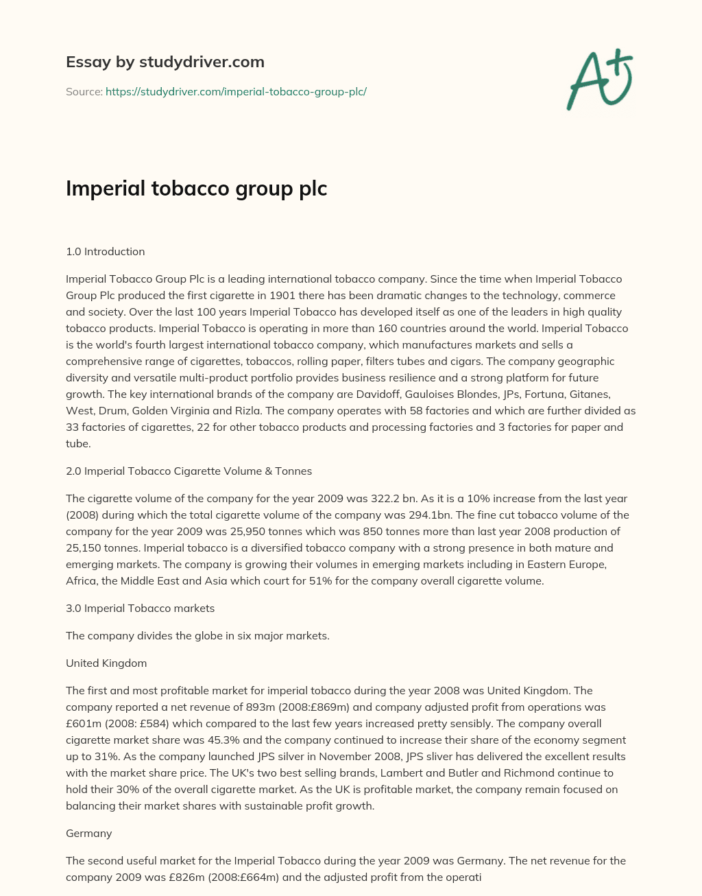 Imperial Tobacco Group Plc essay