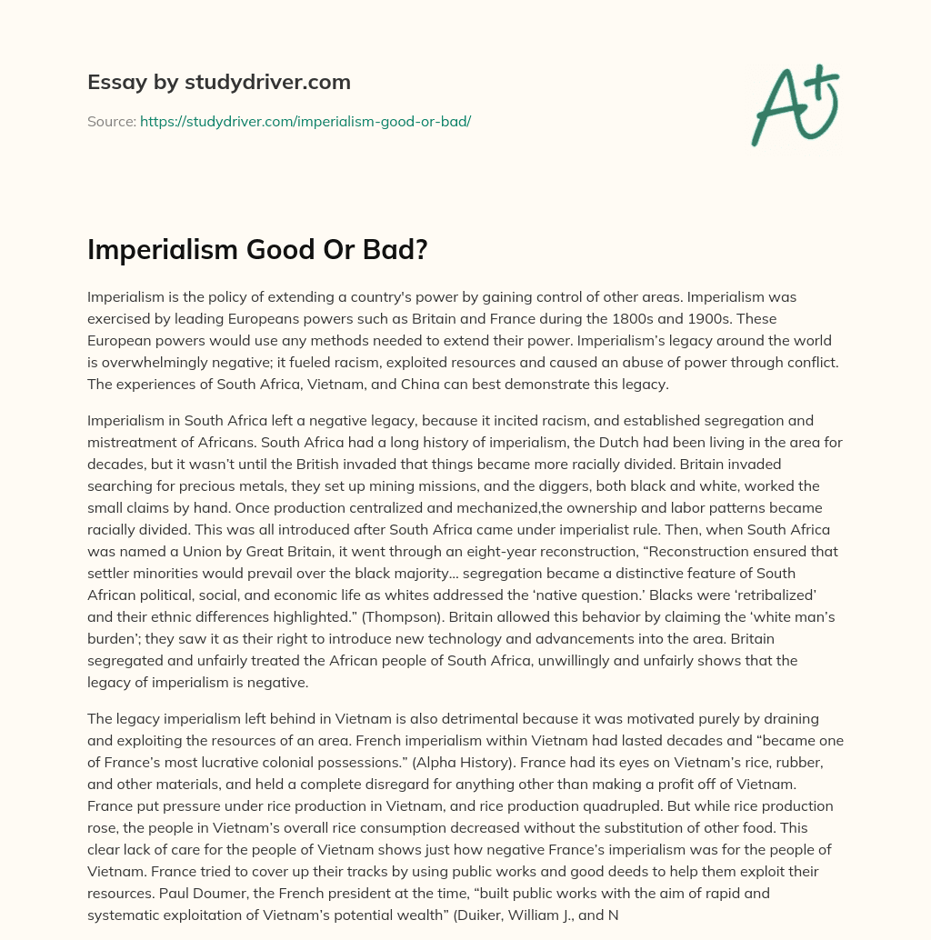 Imperialism Good or Bad? essay