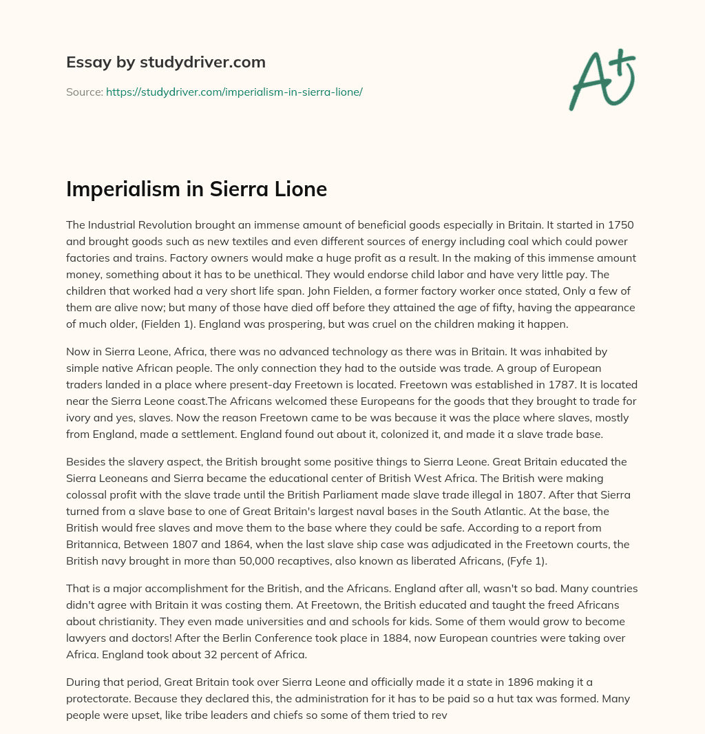 Imperialism in Sierra Lione essay