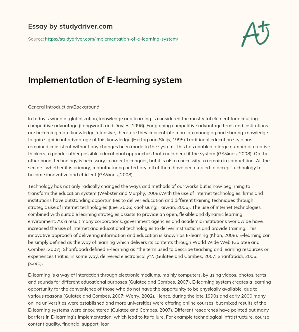 Implementation of E-learning System essay