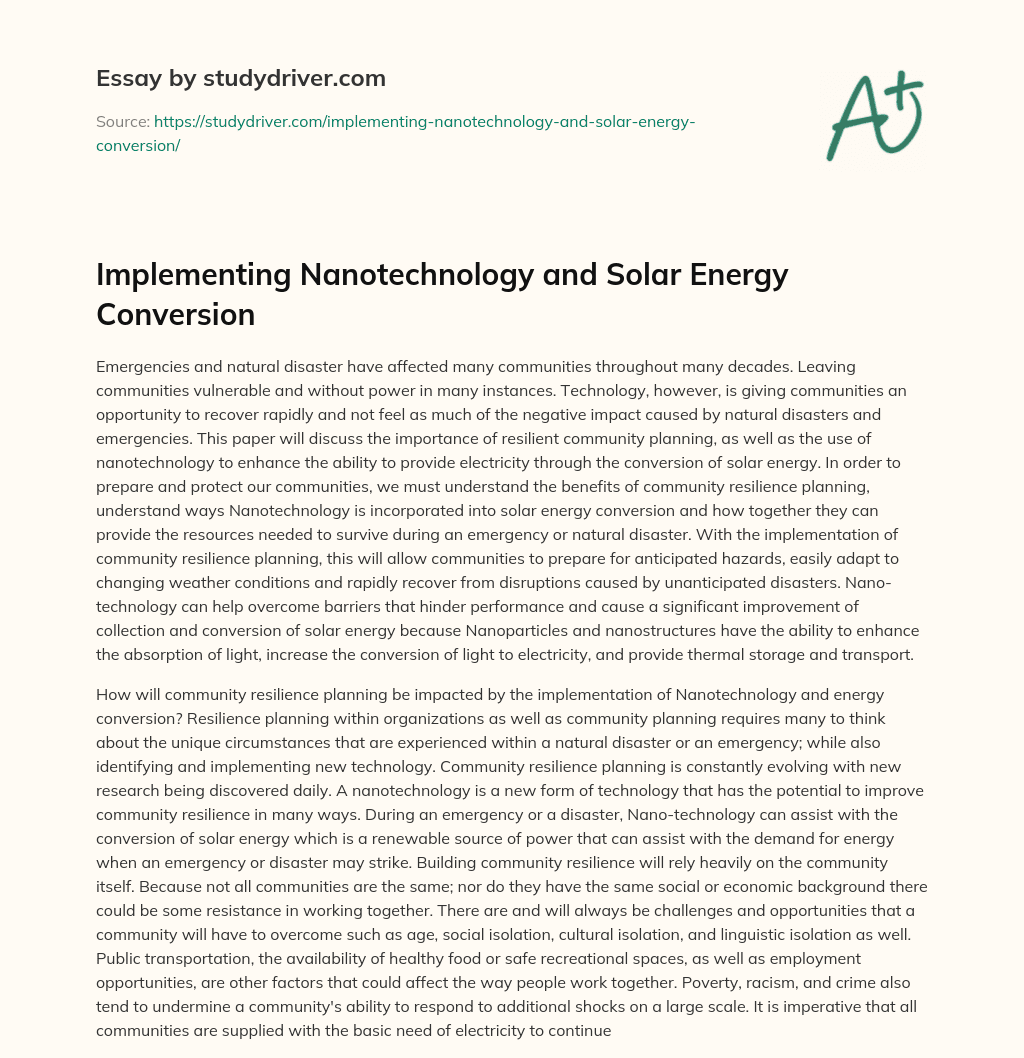 Implementing Nanotechnology and Solar Energy Conversion essay