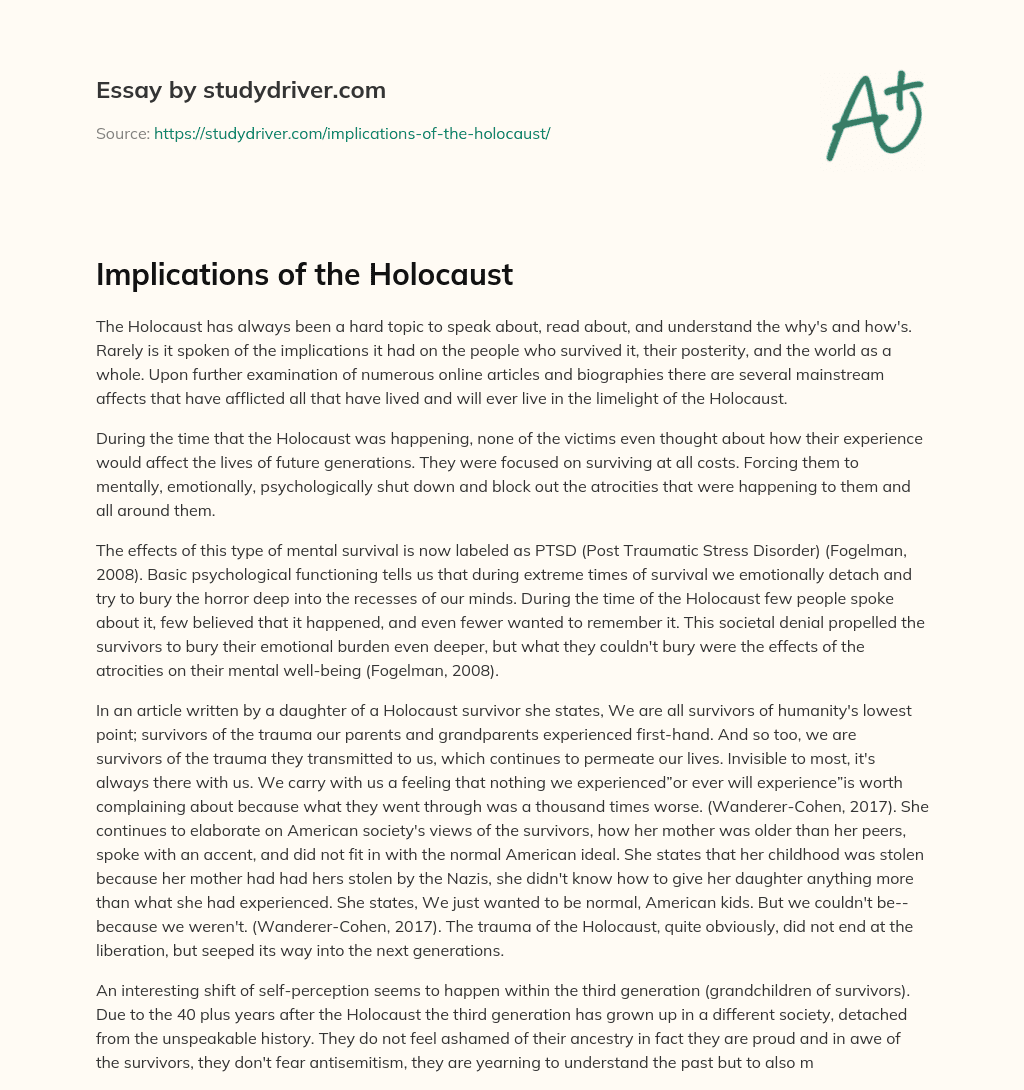 Implications of the Holocaust essay