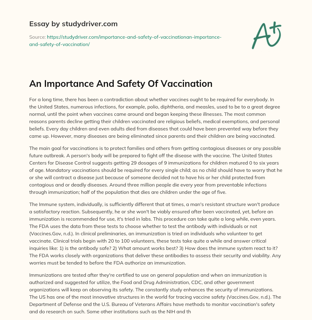 An Importance and Safety of Vaccination essay