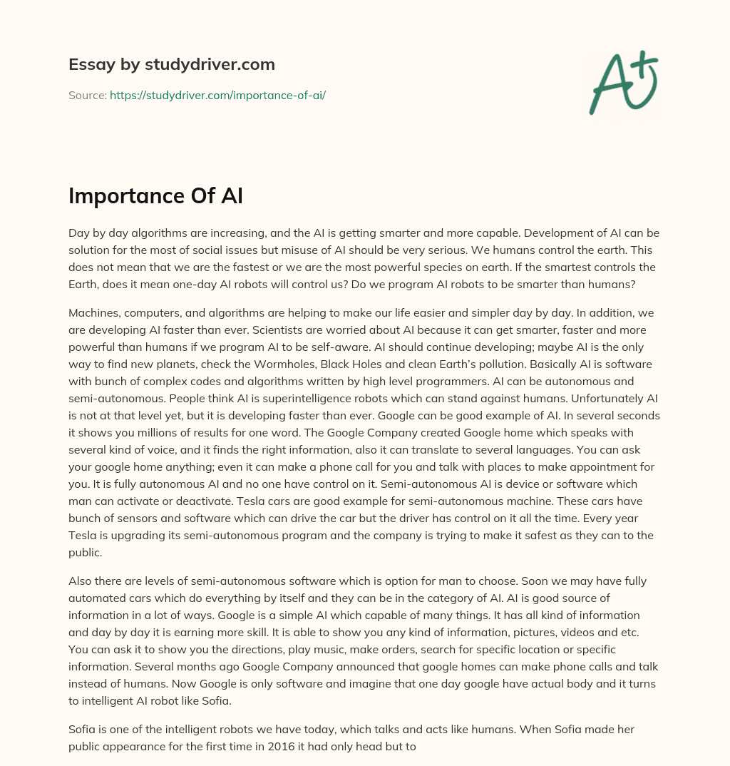 Importance of AI essay