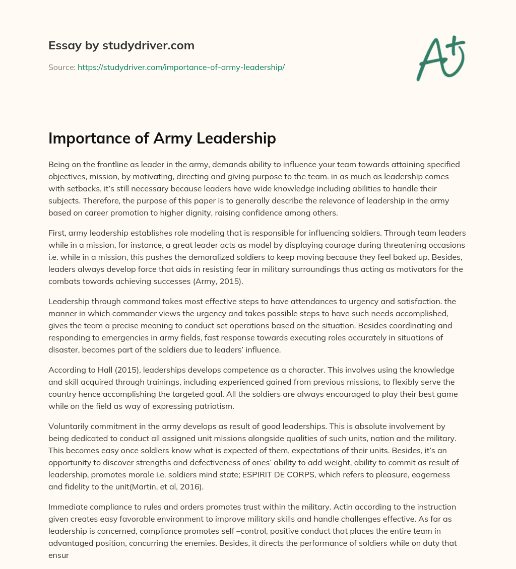 Importance of Army Leadership essay