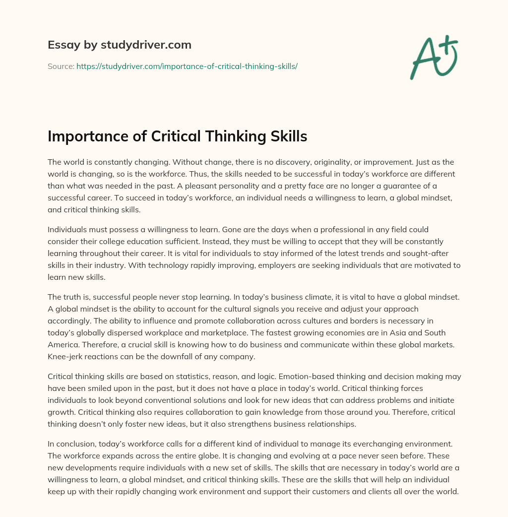 Importance of Critical Thinking Skills essay