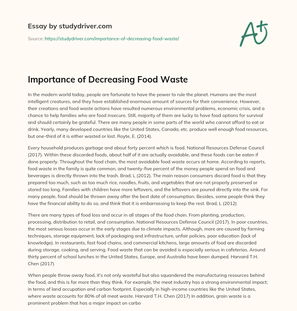 Importance of Decreasing Food Waste essay