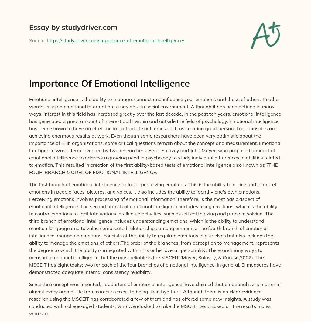 Importance of Emotional Intelligence essay