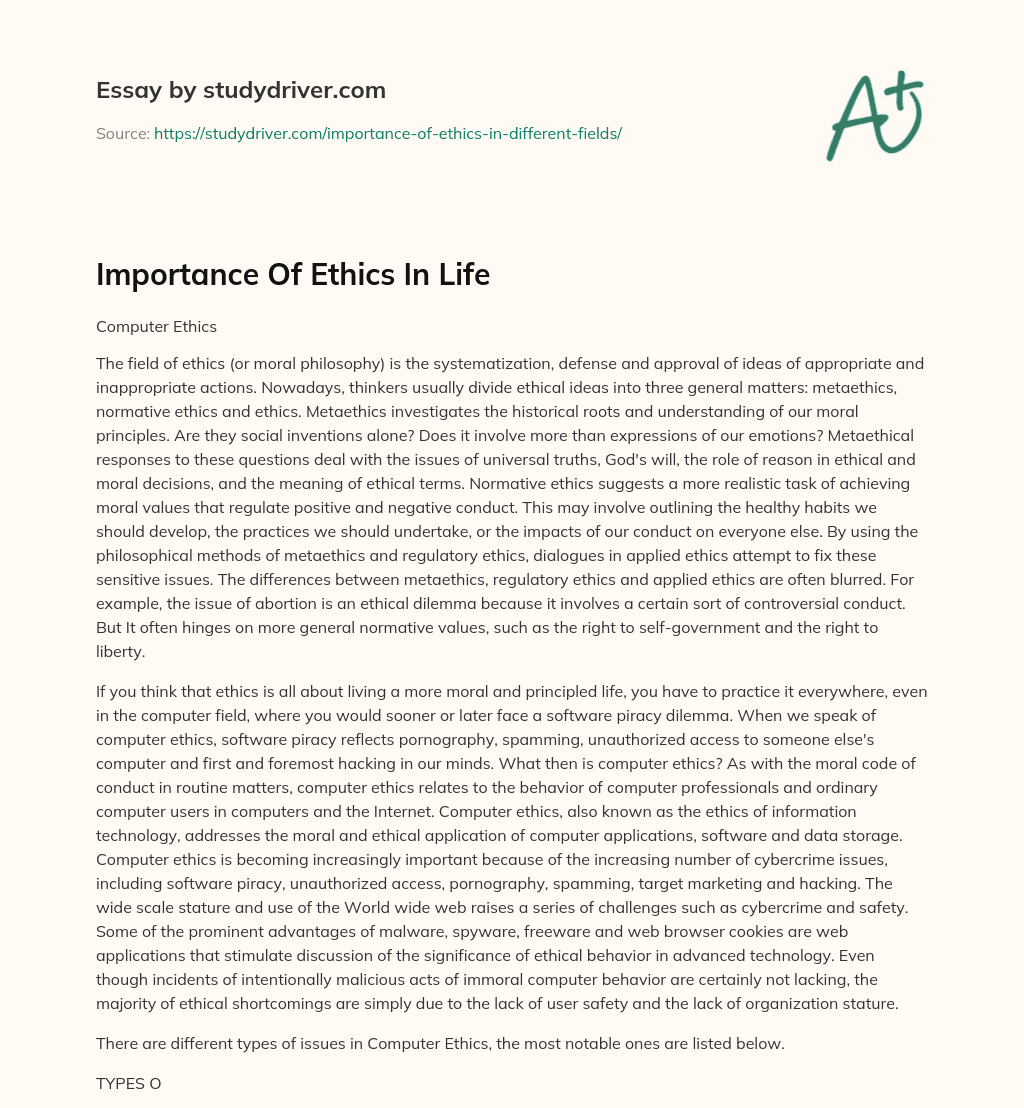 Importance of Ethics in Life essay