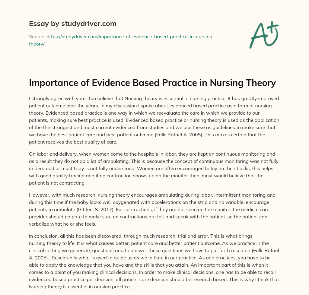 Importance of Evidence Based Practice in Nursing Theory essay