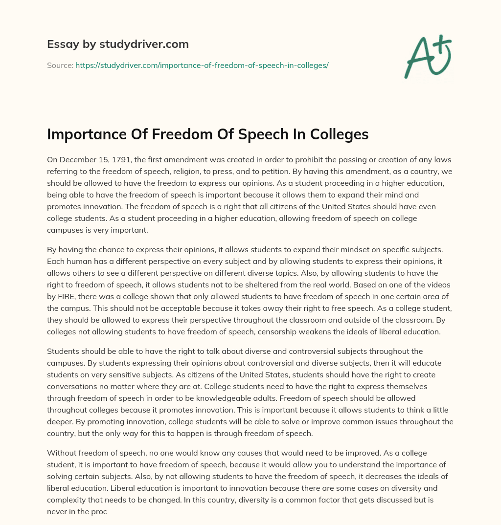 Importance of Freedom of Speech in Colleges essay