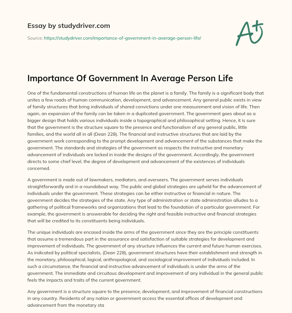 Importance of Government in Average Person Life essay