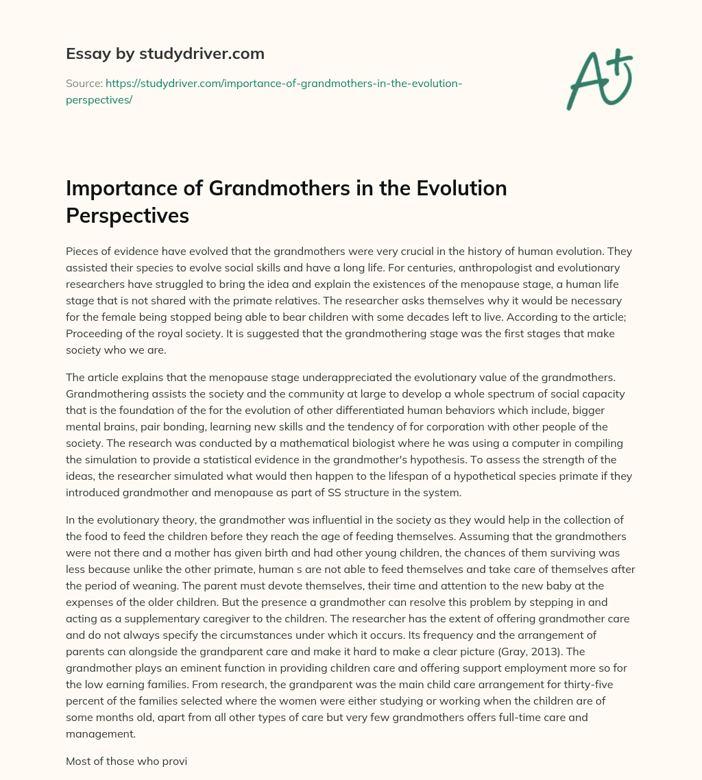 Importance of Grandmothers in the Evolution Perspectives essay