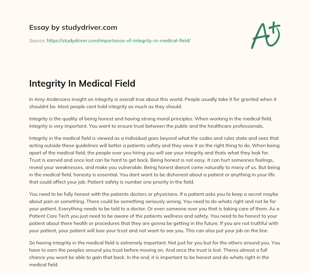 Integrity in Medical Field essay