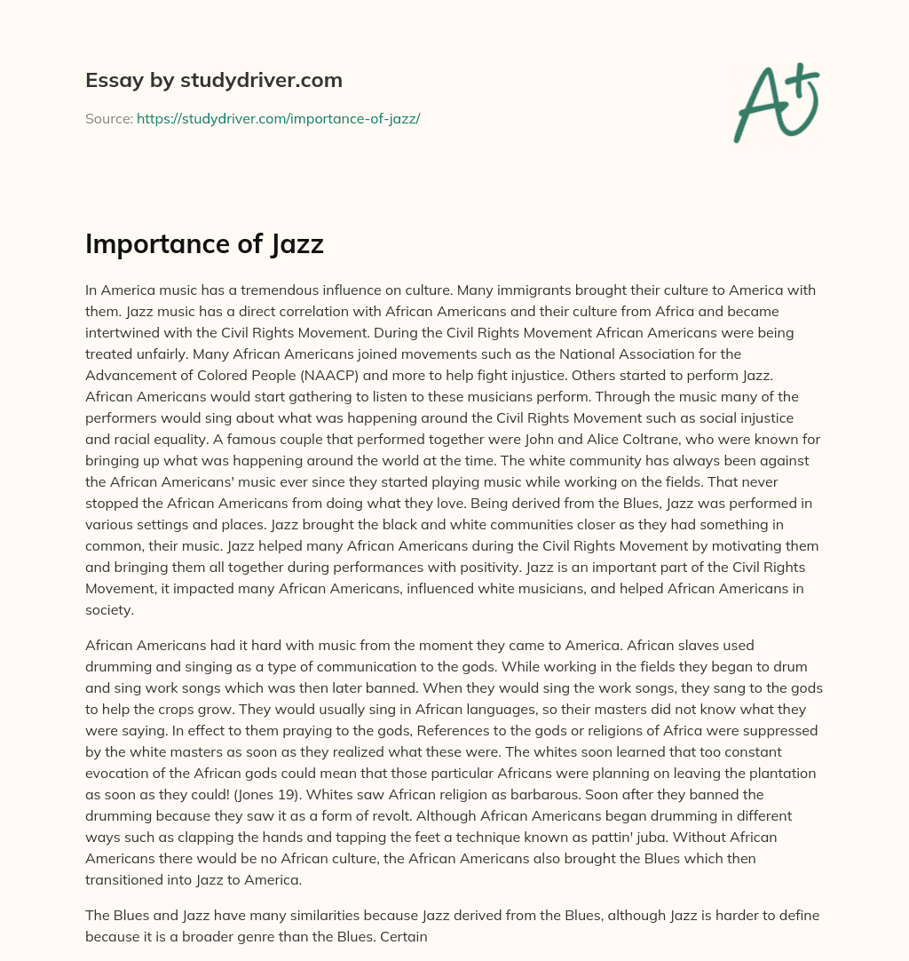 Importance of Jazz essay