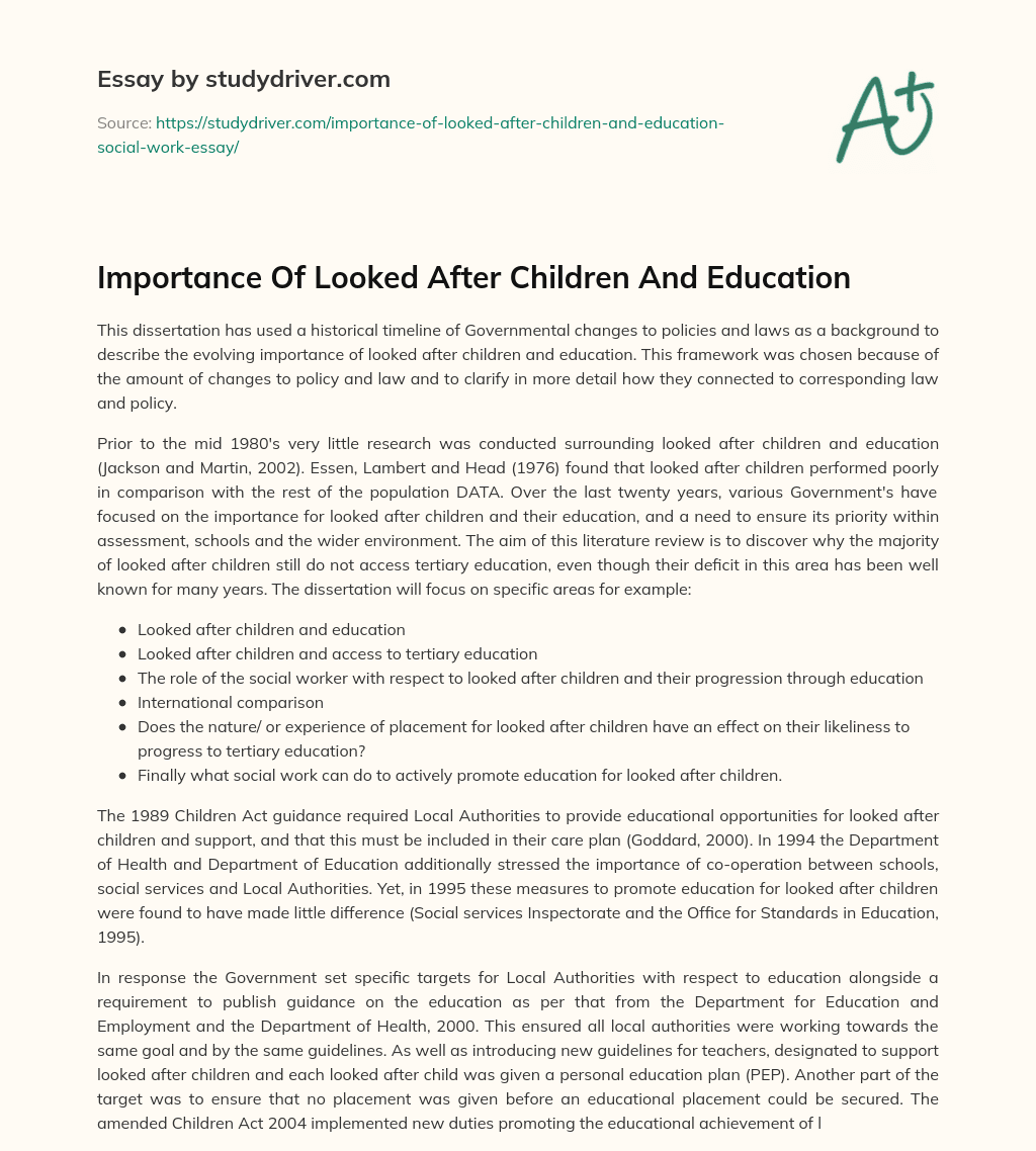 Importance of Looked after Children and Education essay