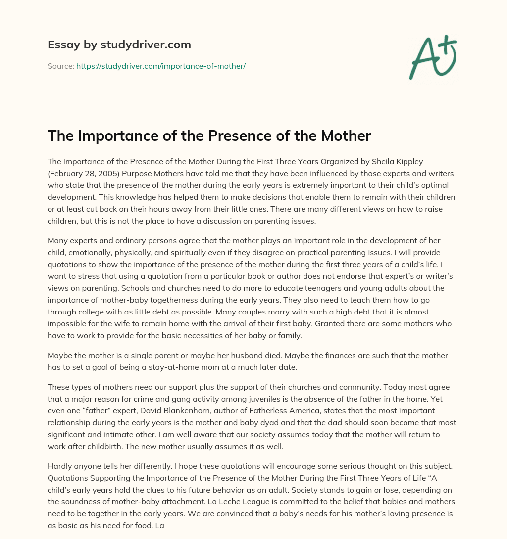 The Importance of the Presence of the Mother essay