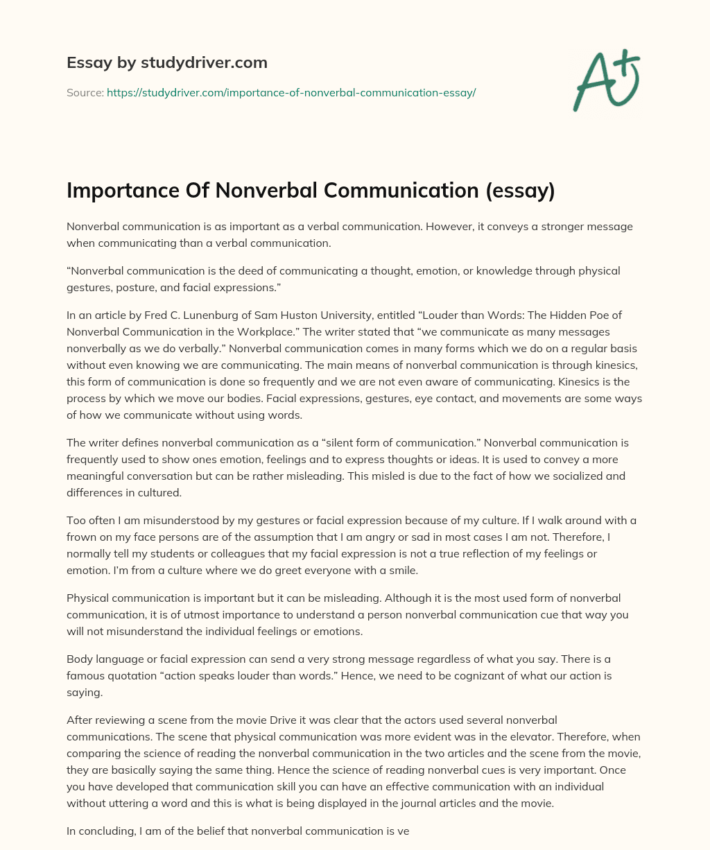 Importance of Nonverbal Communication (essay) essay