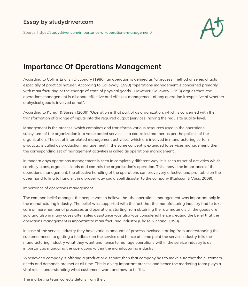 Importance of Operations Management essay