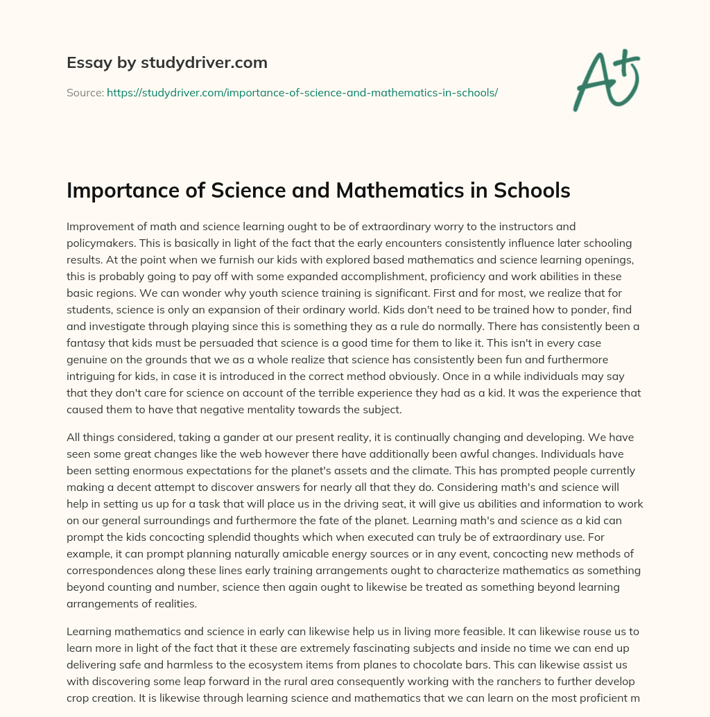 Importance of Science and Mathematics in Schools essay