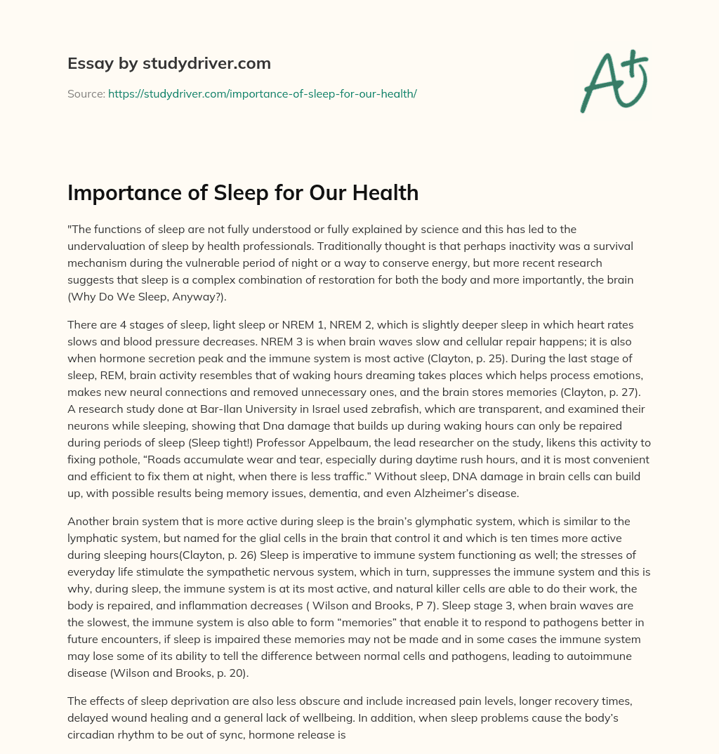 Importance of Sleep for our Health essay