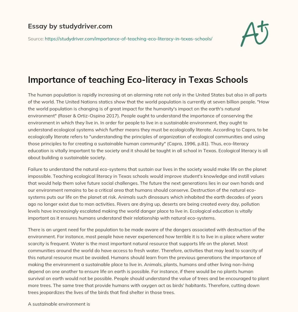 Importance of Teaching Eco-literacy in Texas Schools essay
