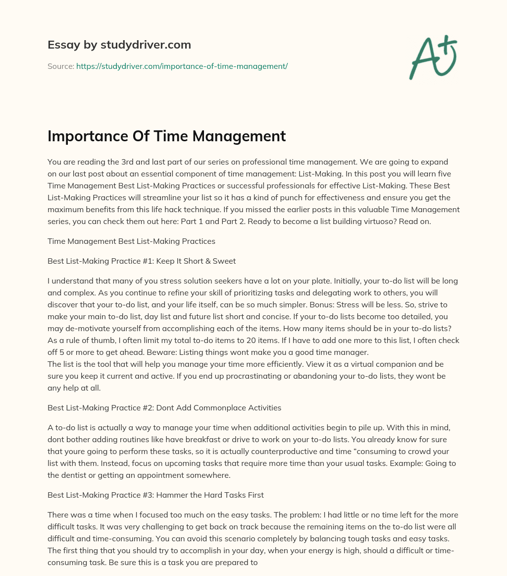 Importance of Time Management essay