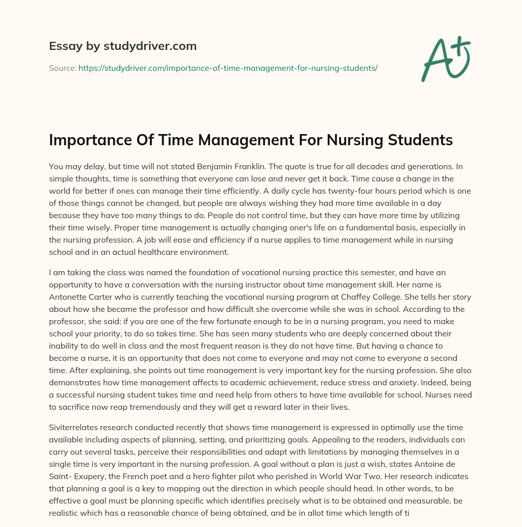 Importance of Time Management for Nursing Students essay