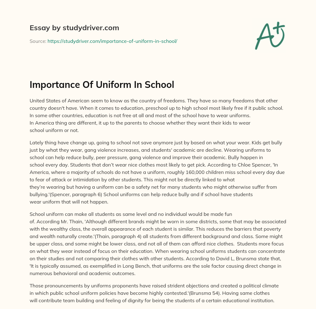 Importance of Uniform in School essay