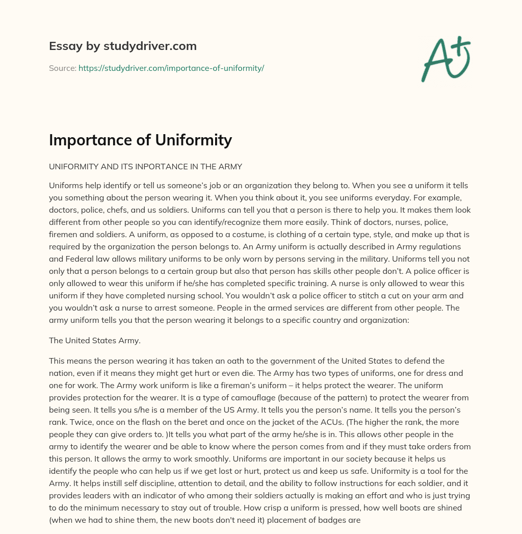 Importance of Uniformity essay