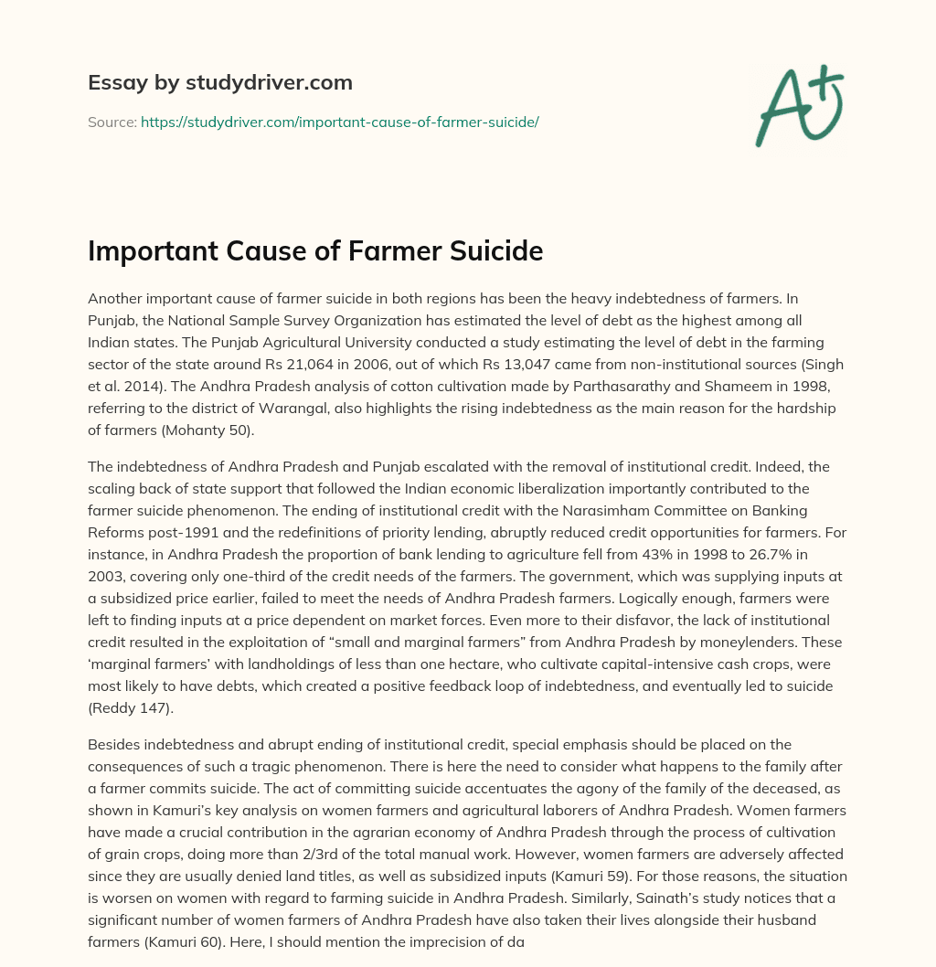 Important Cause of Farmer Suicide essay