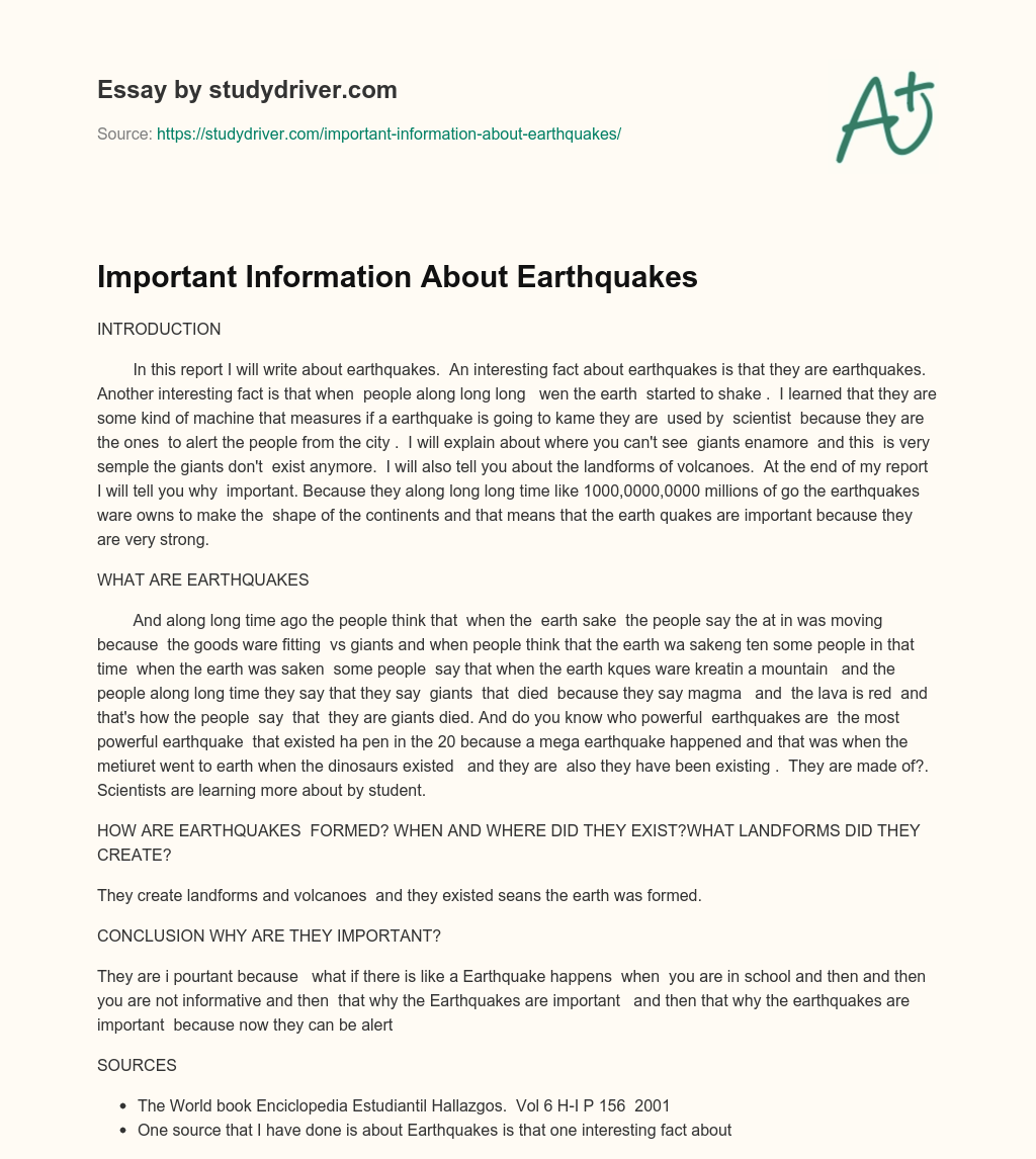 Important Information about Earthquakes essay