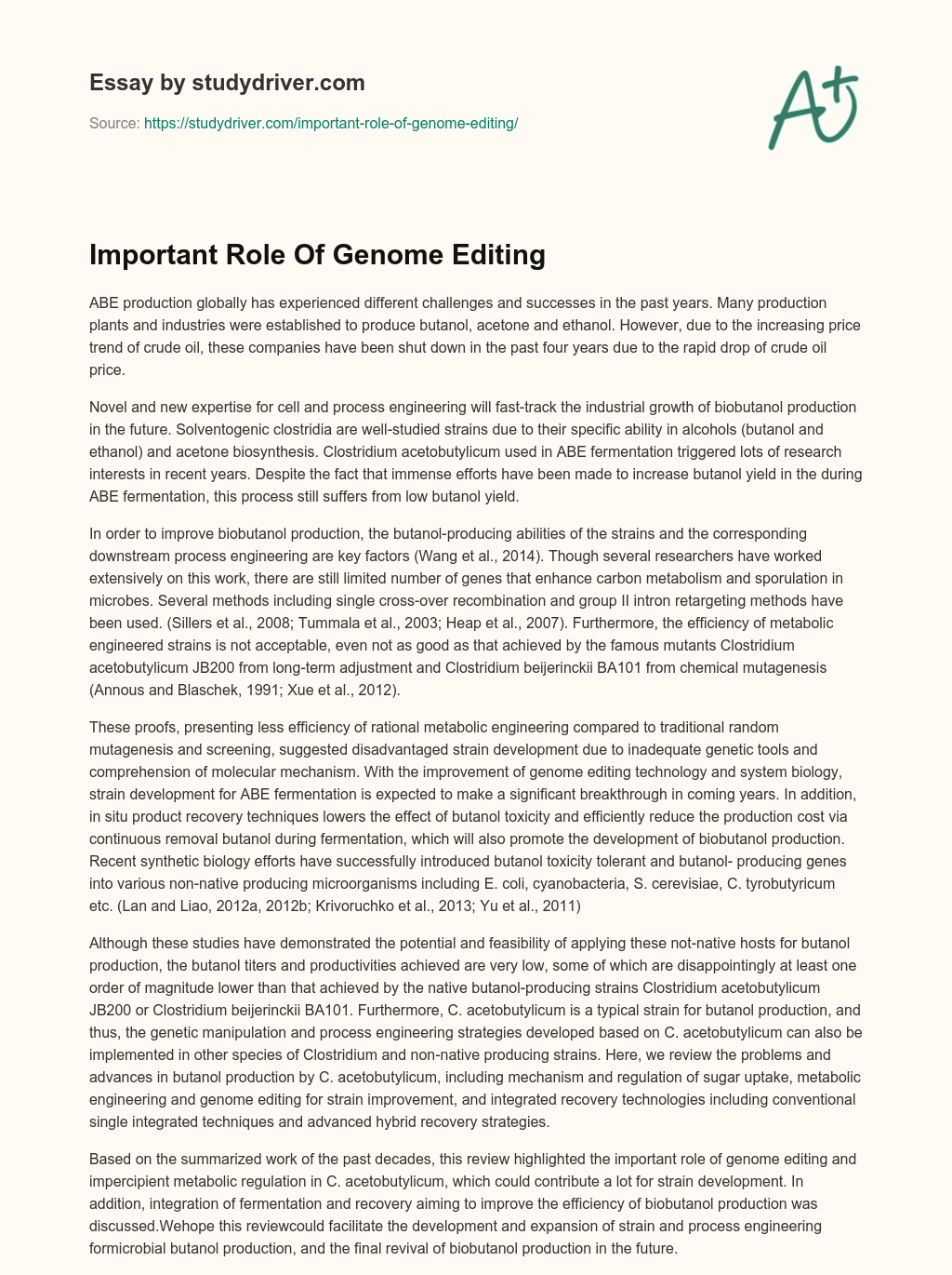 Important Role of Genome Editing essay