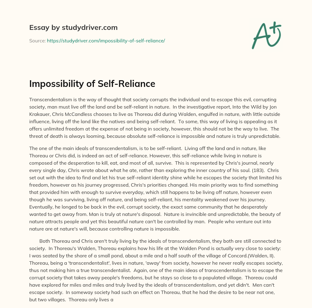 Impossibility of Self-Reliance essay