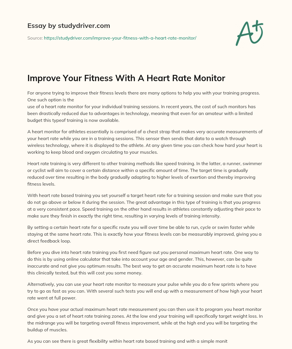 Improve your Fitness with a Heart Rate Monitor essay