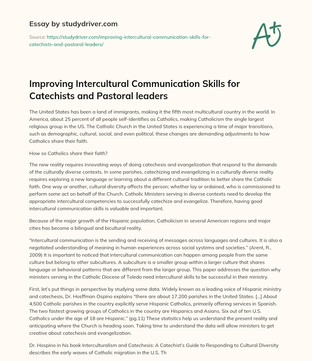 Improving Intercultural Communication Skills for Catechists and Pastoral Leaders essay