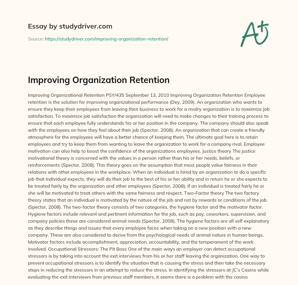 Improving Organization Retention essay