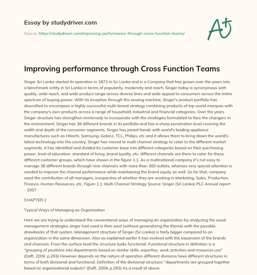 Improving Performance through Cross Function Teams essay
