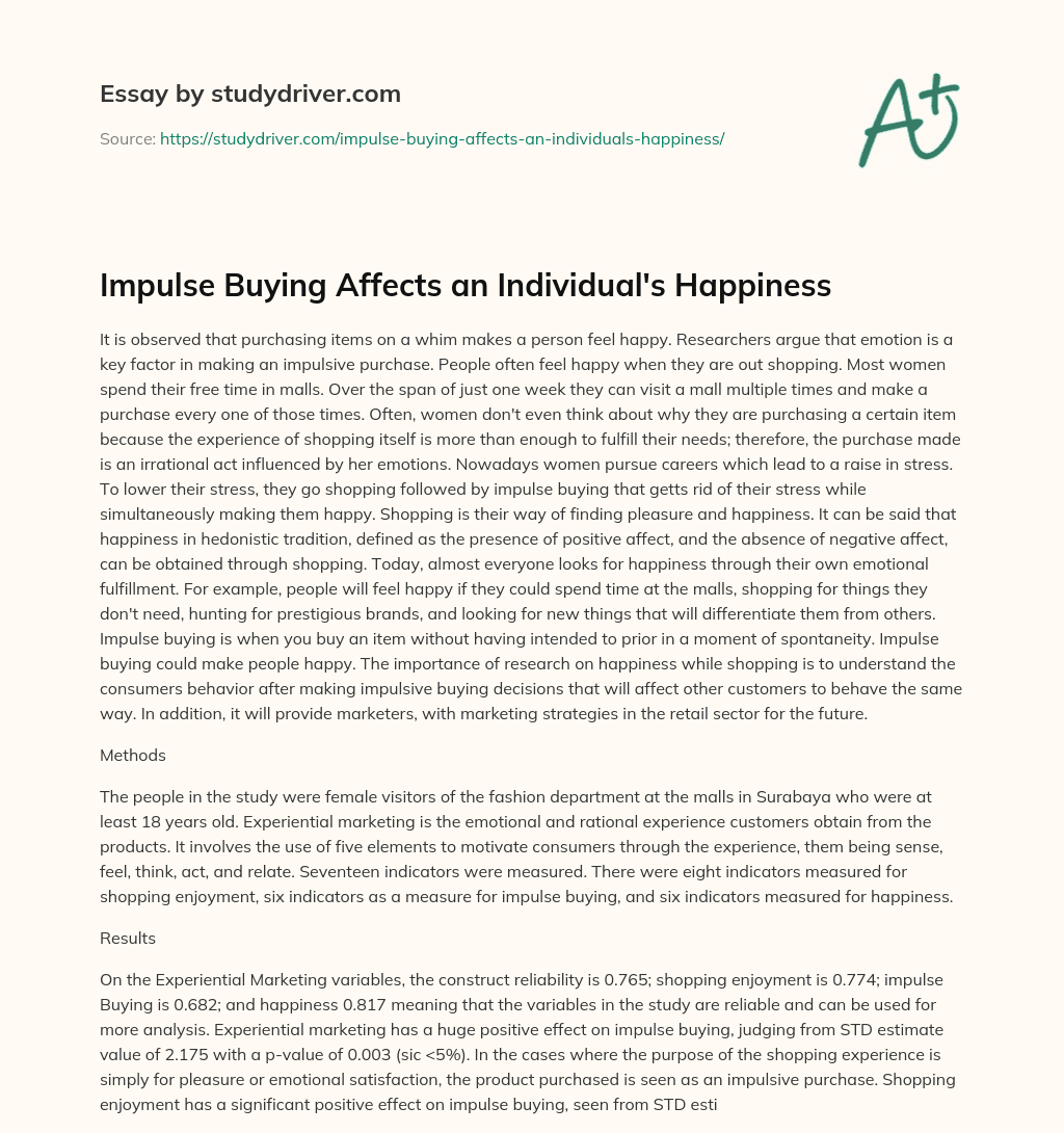 Impulse Buying Affects an Individual’s Happiness essay