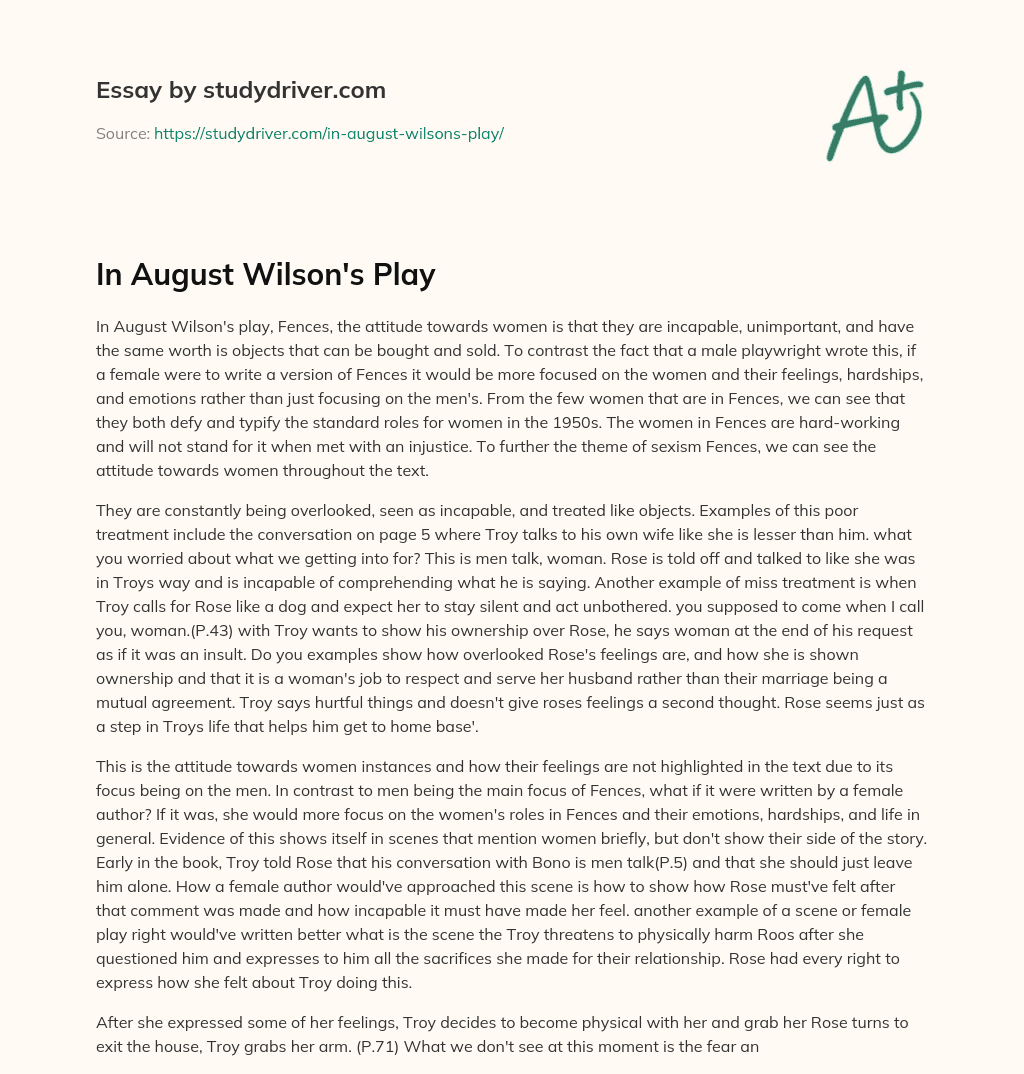 In August Wilson’s Play essay