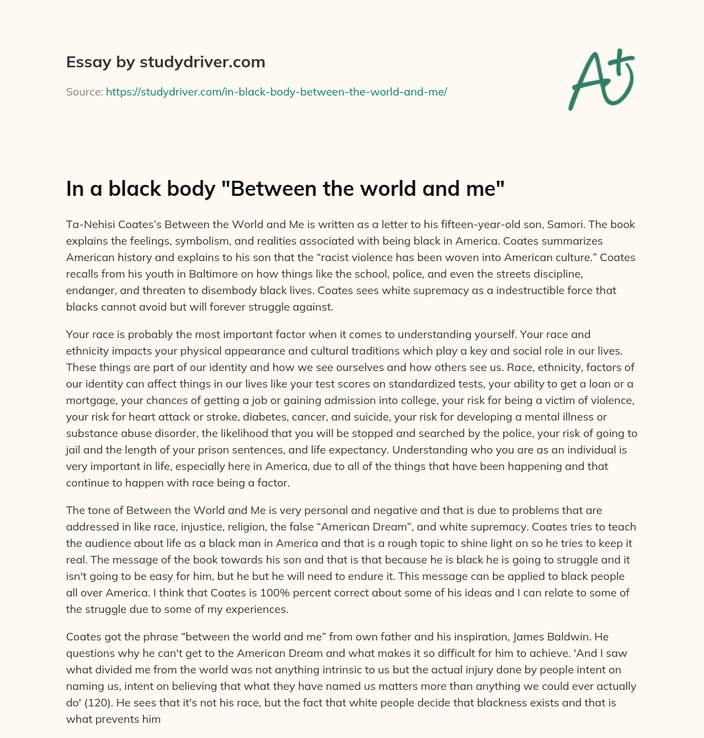 In a Black Body “Between the World and Me” essay