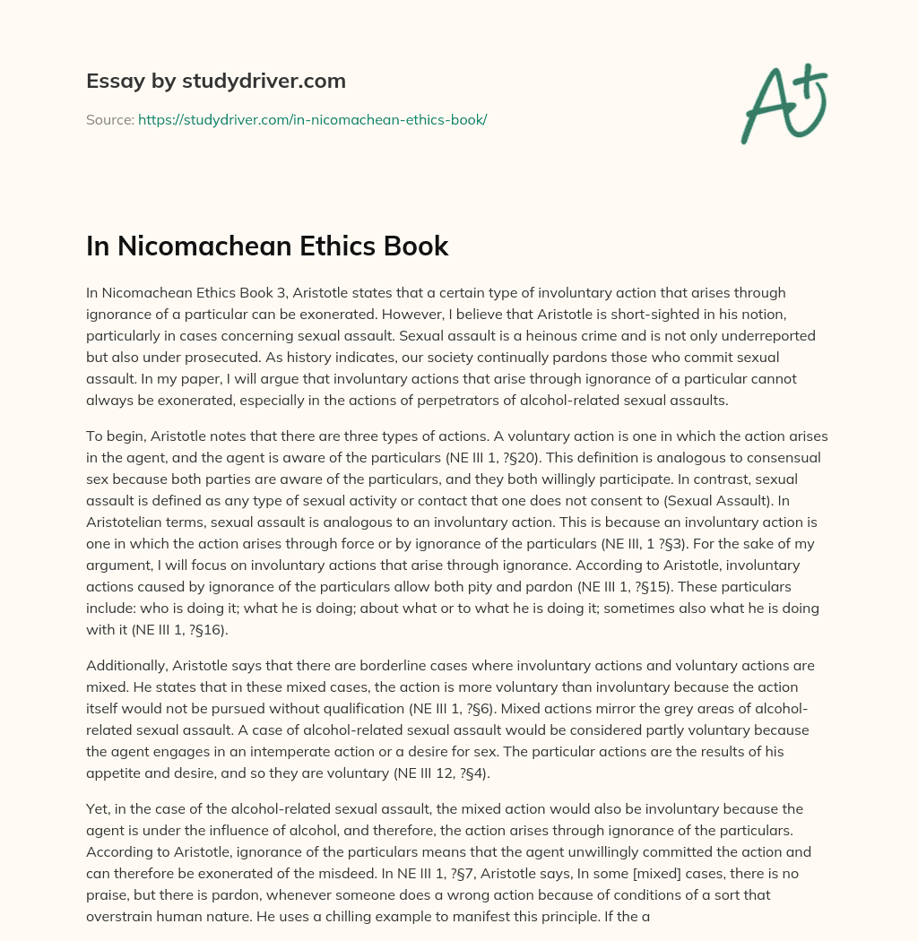 In Nicomachean Ethics Book essay