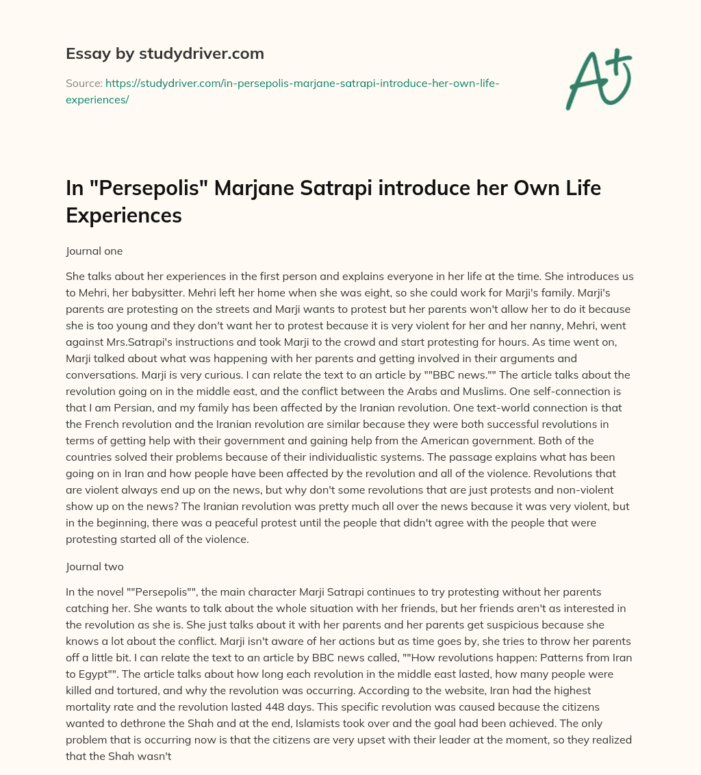 In “Persepolis” Marjane Satrapi Introduce her own Life Experiences essay