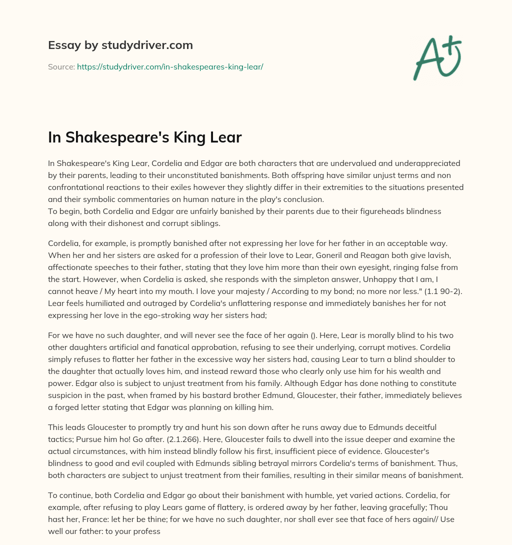 In Shakespeare’s King Lear essay